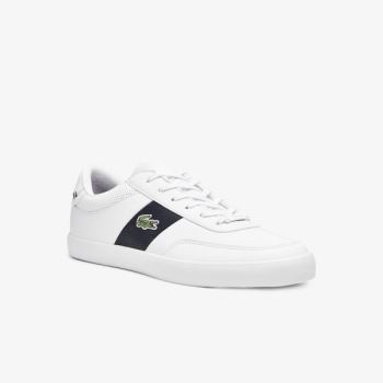 Lacoste Court-Master Leather and Synthetic Perforated Sneakers Pánské - Tenisky Bílé / Tmavě Blankyt